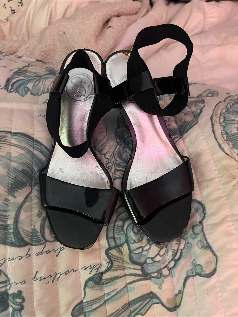Jessica Simpson Black Patent Elastic Ankle Strap Sandals